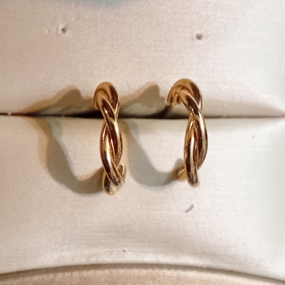 Elegant Gold Toned Twisted Hoop Earrings